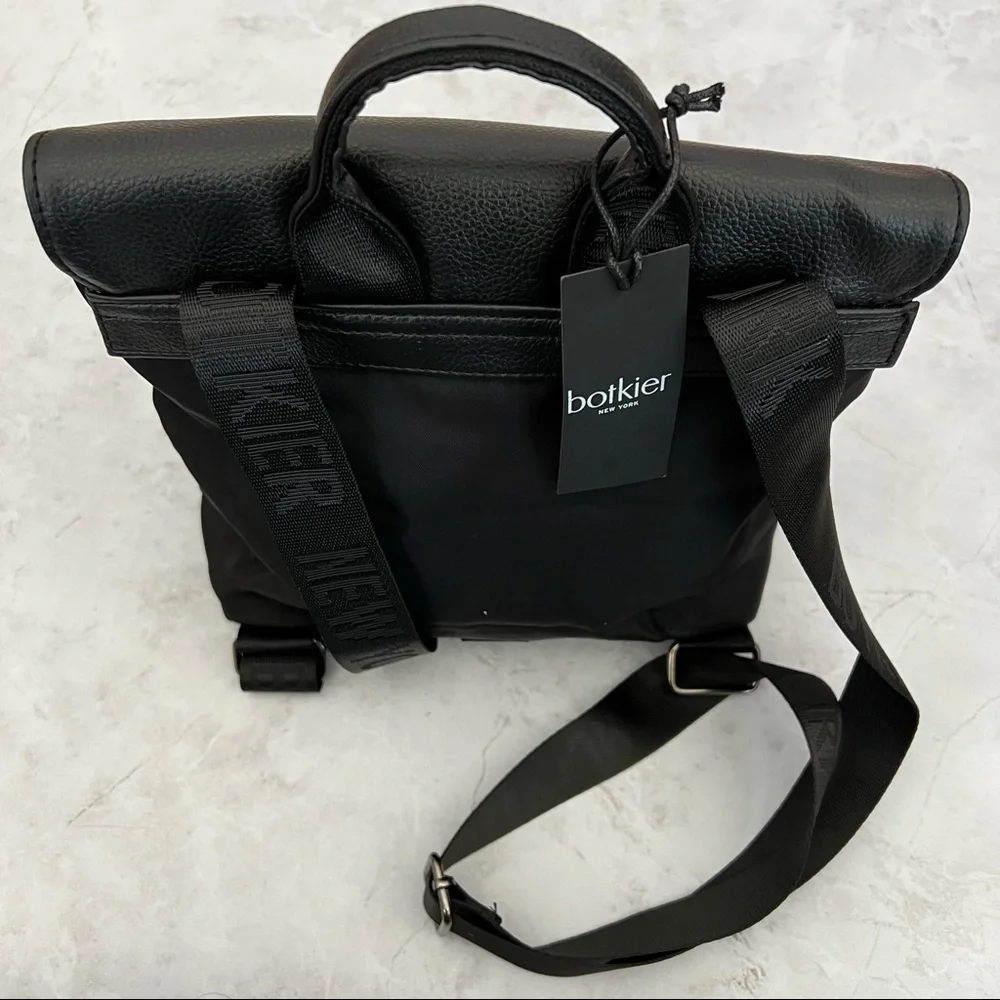 NWT BOTKIER New York Trigger Nylon Backpack Black Flap Travel Campus Bag